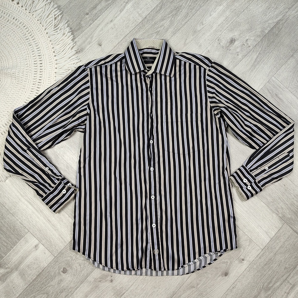 Bugatchi Uomo Men's Medium Multicolor Striped Button Up Long Sleeve Colorful